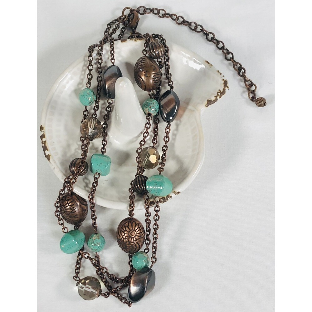 PREMIER DESIGN 3-Strand Statement Necklace 16" Etched Copper Acrylic Glass Beads